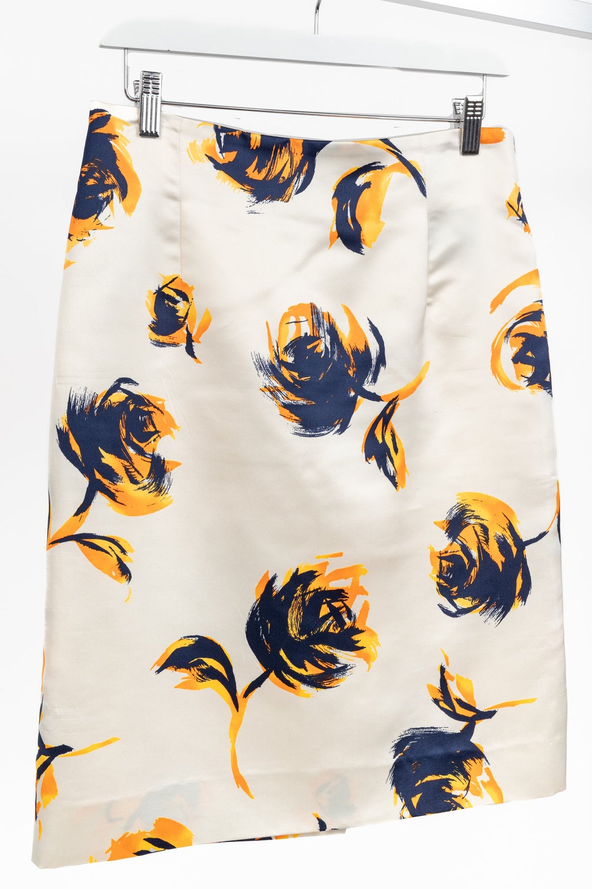 Christian Dior White Silk Floral-Print Pencil Skirt