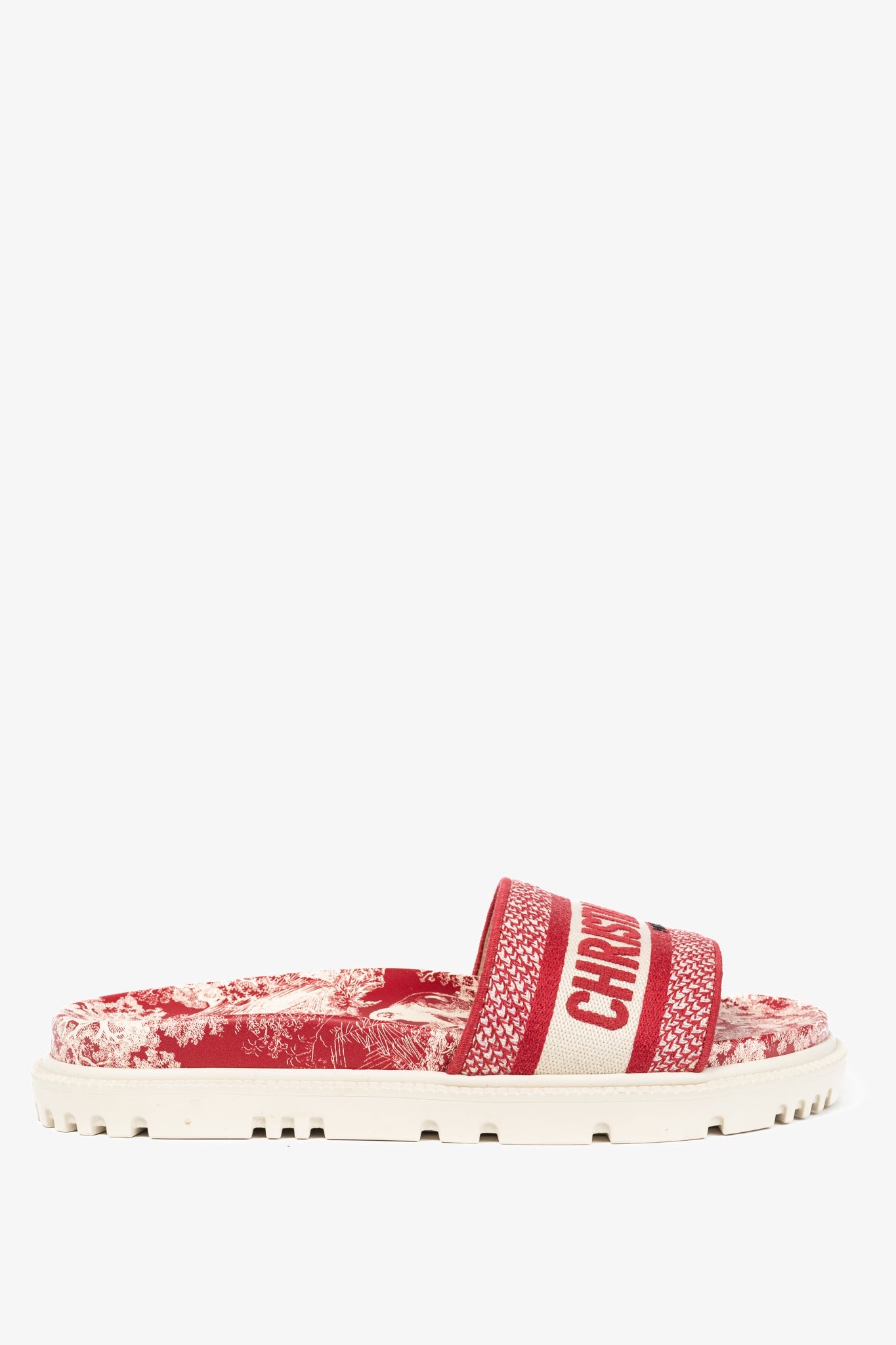 Christian Dior Dway Red Toile du Jouy Flowers Embroidered Slides
