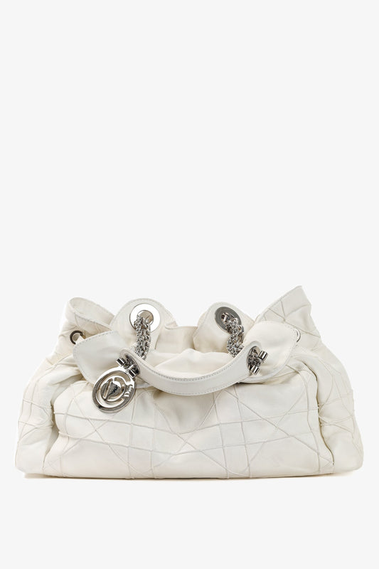 Christian Dior Le Trente White Cannage Leather Ruffle Tote