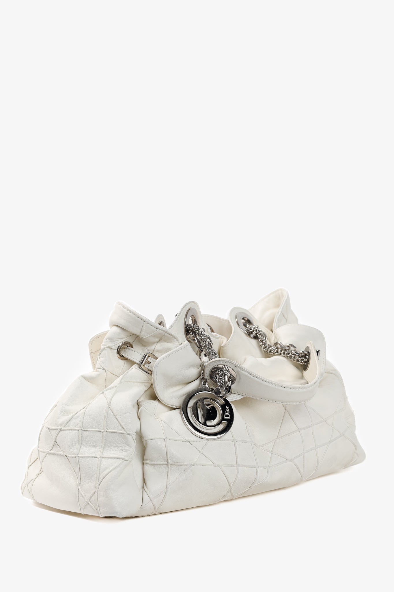 Christian Dior Le Trente White Cannage Leather Ruffle Tote