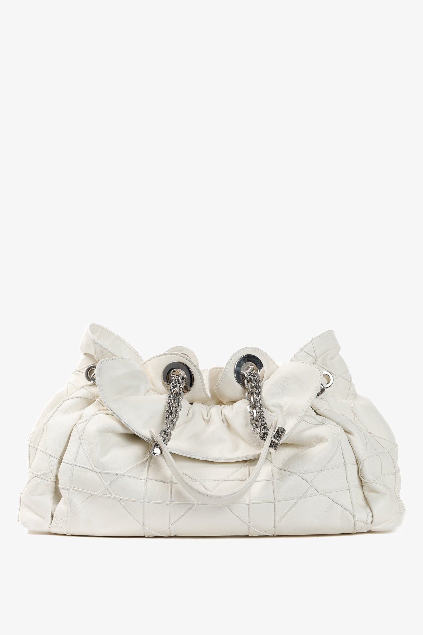 Christian Dior Le Trente White Cannage Leather Ruffle Tote