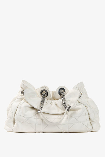 Christian Dior Le Trente White Cannage Leather Ruffle Tote