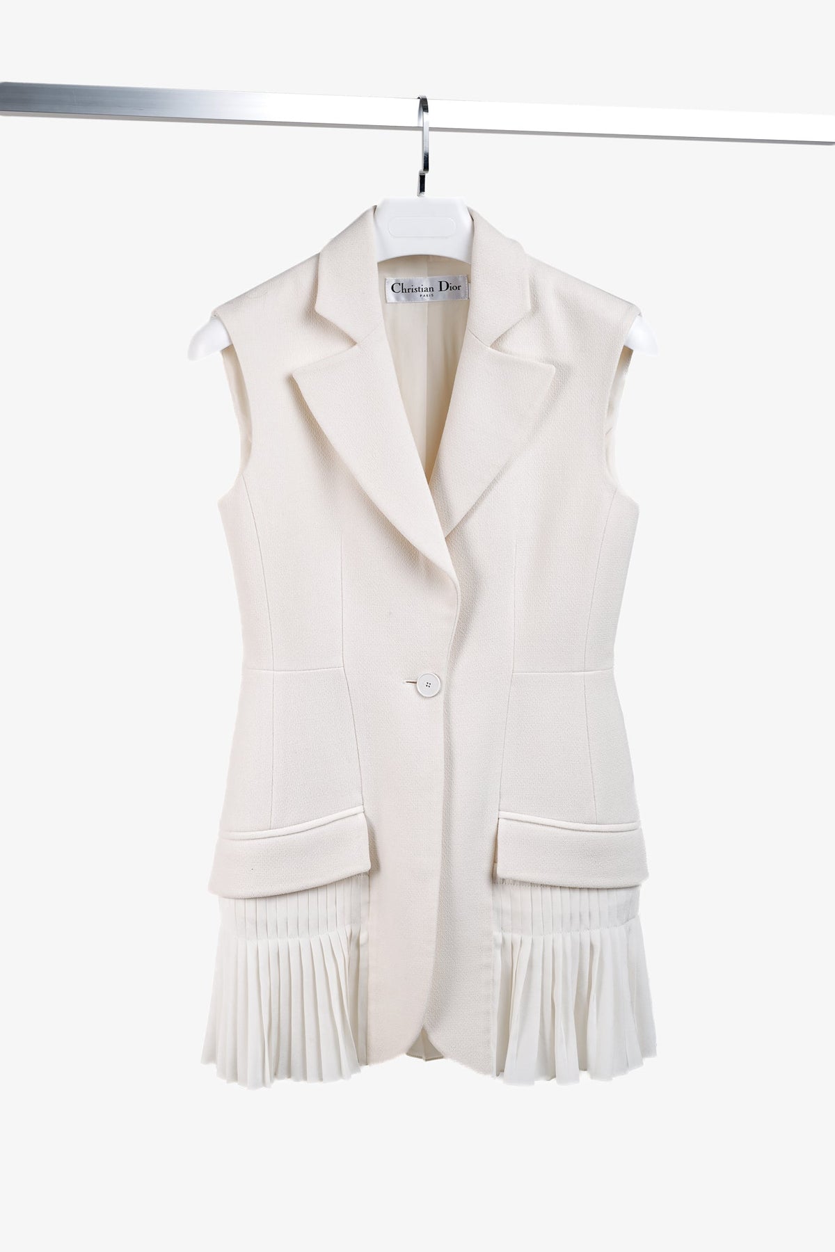 Christian Dior Tailored Wool and Silk Cream Pleated Tunic Vest