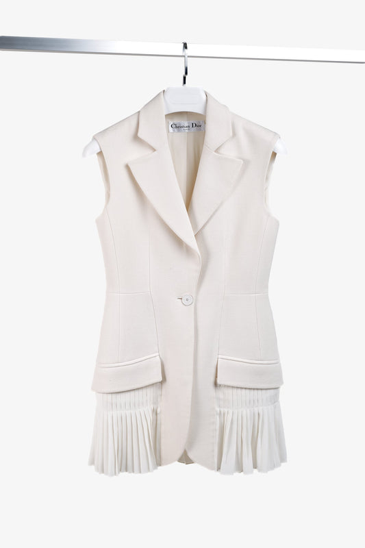 Christian Dior Tailored Wool and Silk Cream Pleated Tunic Vest