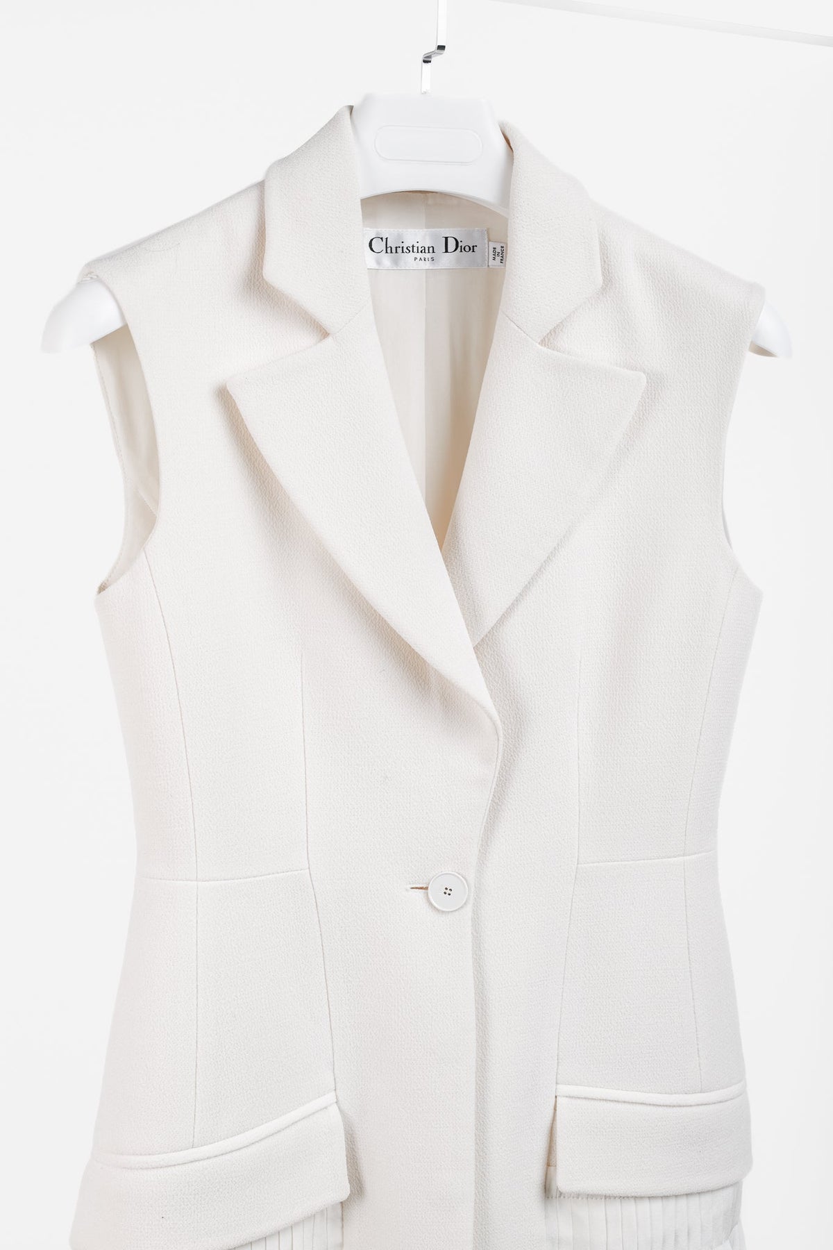 Christian Dior Tailored Wool and Silk Cream Pleated Tunic Vest