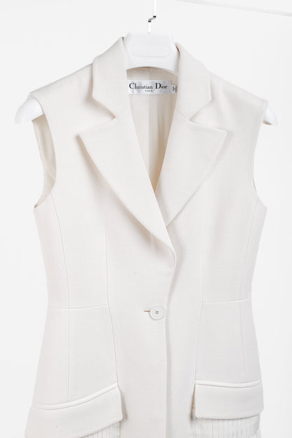 Christian Dior Tailored Wool and Silk Cream Pleated Tunic Vest