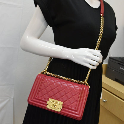 Chanel Le Boy Small Lambskin Leather Shoulder Bag Red