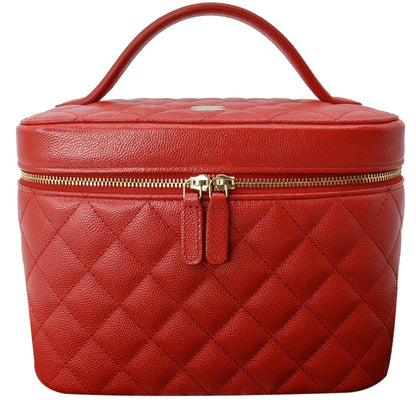 Chanel Caviar Leather Quilted Large Cosmetic Vanity Pouch Red