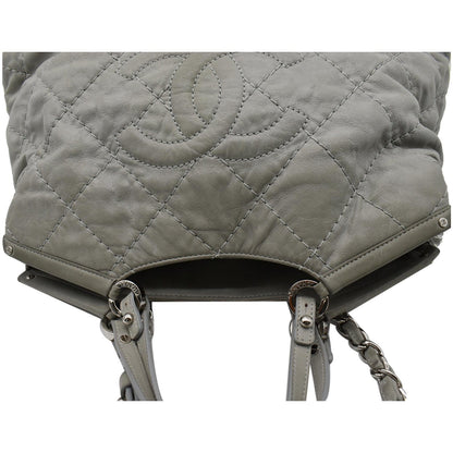 Chanel Wild Stitch CC Lambskin Leather Satchel Bag Light Grey