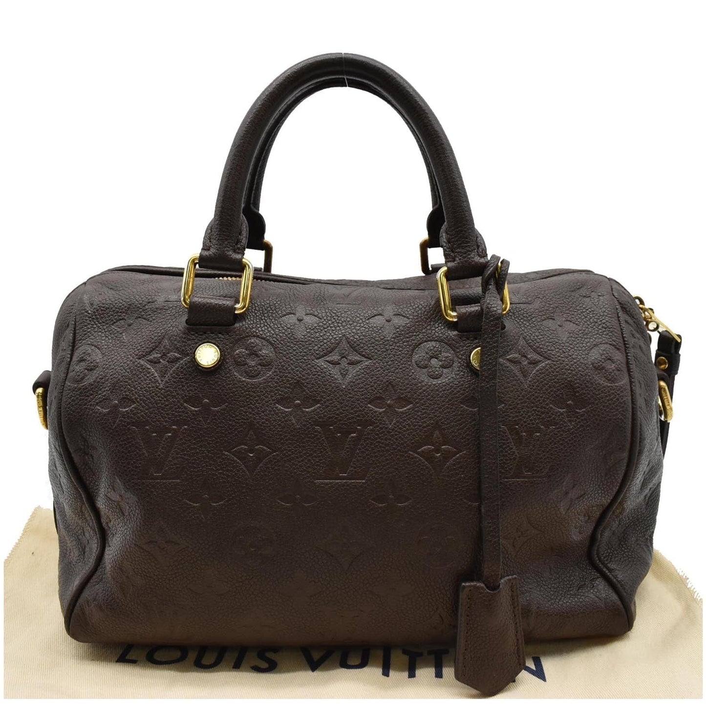 LOUIS VUITTON Speedy 25 Monogram Empreinte Leather Satchel Bag Terre