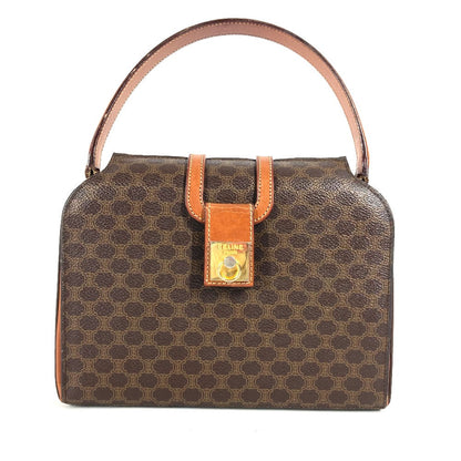 CELINE Handbag Leather / canvas Brown vintage Macadam Women Used
