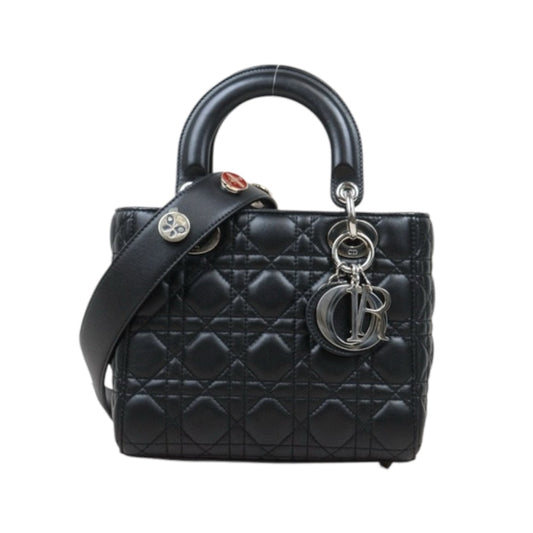 Very Good ( Rank A) ｜  Dior Lady Dior Lamb Skin 2WAY Shoulder Bag Handbag Black  ｜S25040701