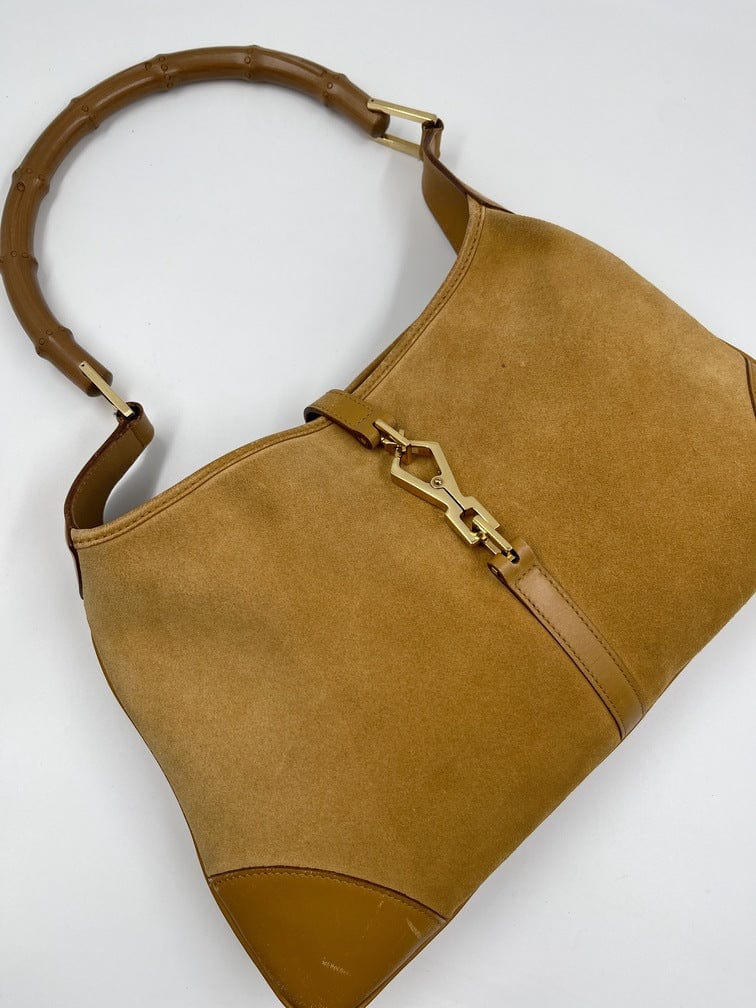 Vintage Gucci Jackie Bag in Soft Suede with Iconic Bamboo Handle