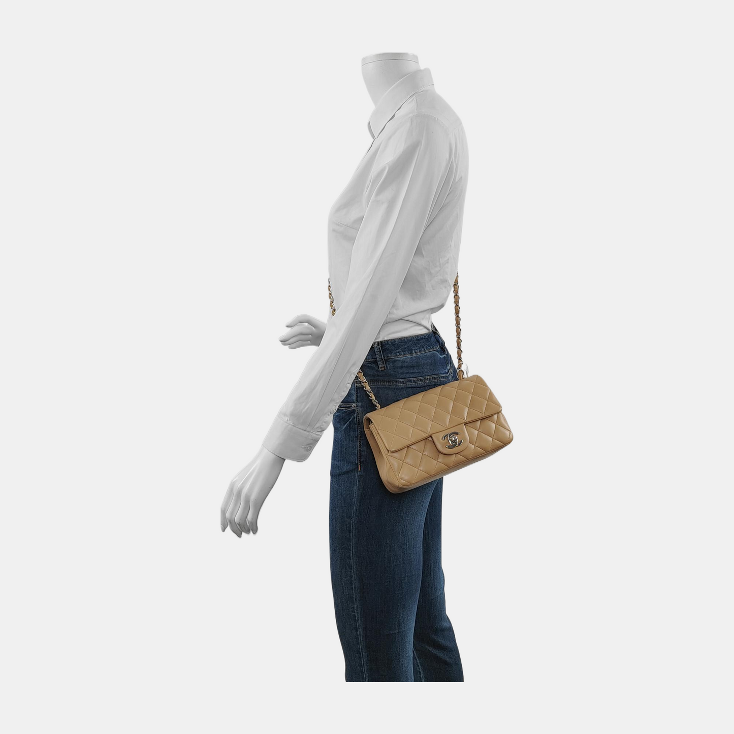 Chanel Classic Flap Rectangular Mini Beige Lambskin Silver Hardware 2018