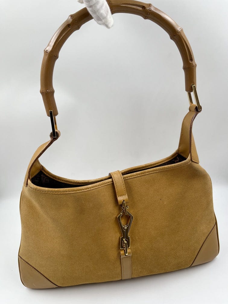 Vintage Gucci Jackie Bag in Soft Suede with Iconic Bamboo Handle