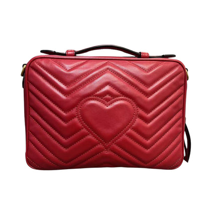 Gucci Medium GG Marmont Matelasse Chevron Top Handle Red GHW