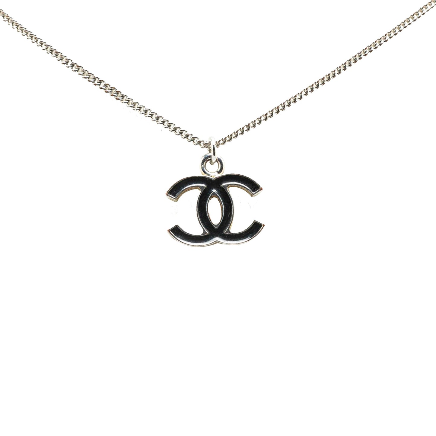Silver Chanel Silver Plated CC Pendant Necklace