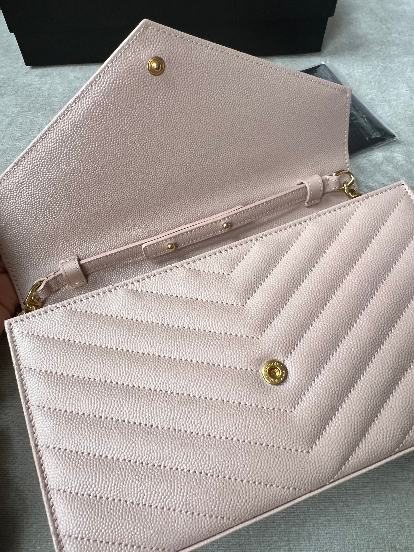 Yves Saint Laurent (YSL) Pale Pink Envelope Chain Wallet