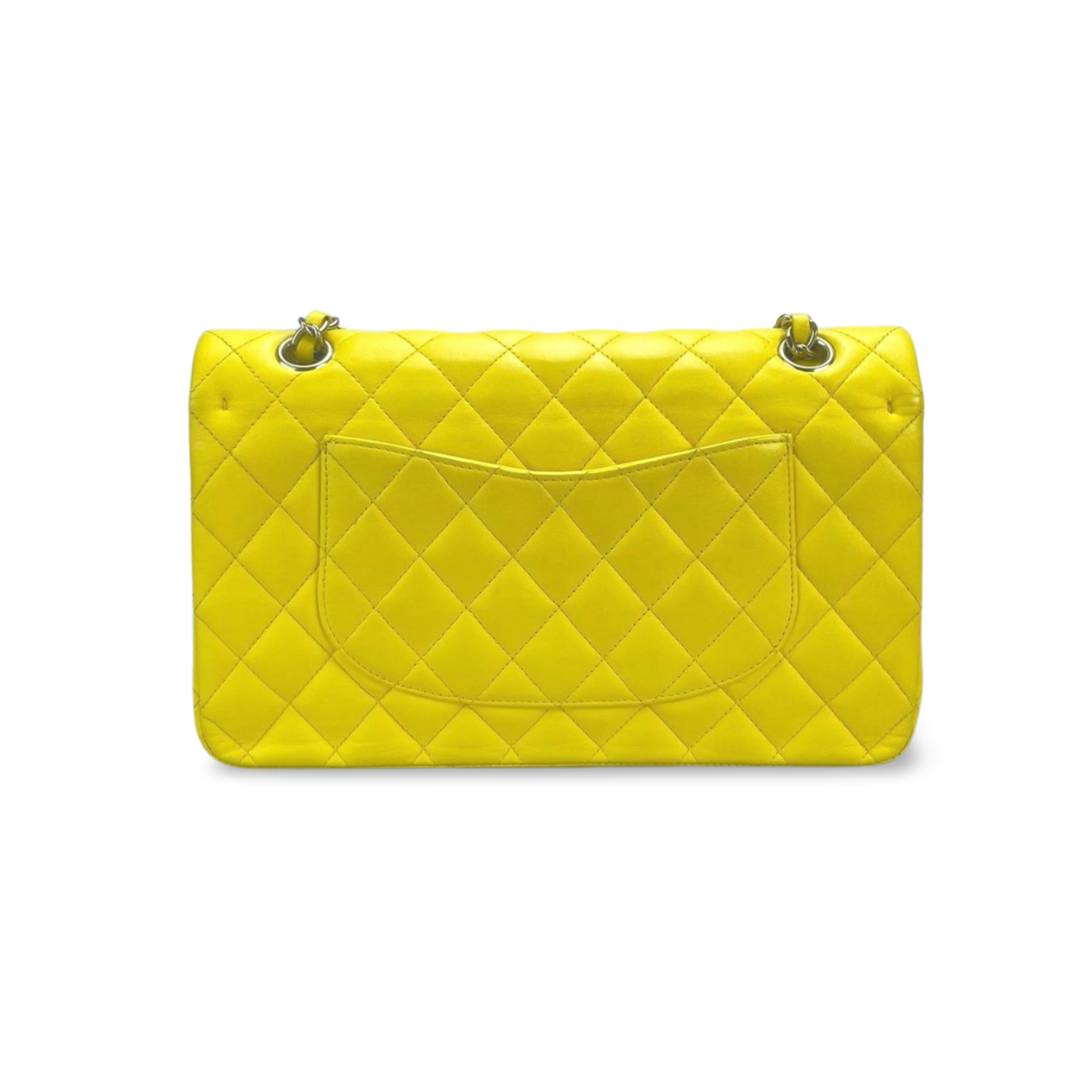 Chanel Yellow Timeless Flap Bag Medium in Lambskin Leather with Silber Hardware