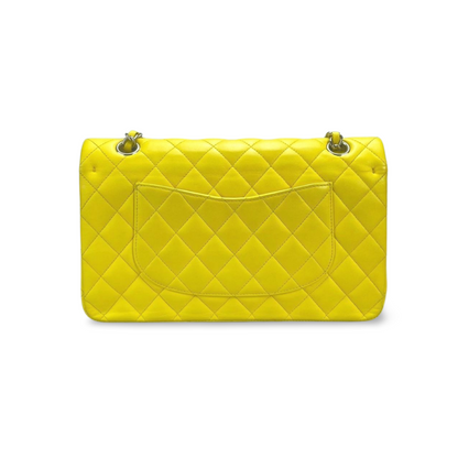 Chanel Yellow Timeless Flap Bag Medium in Lambskin Leather with Silber Hardware
