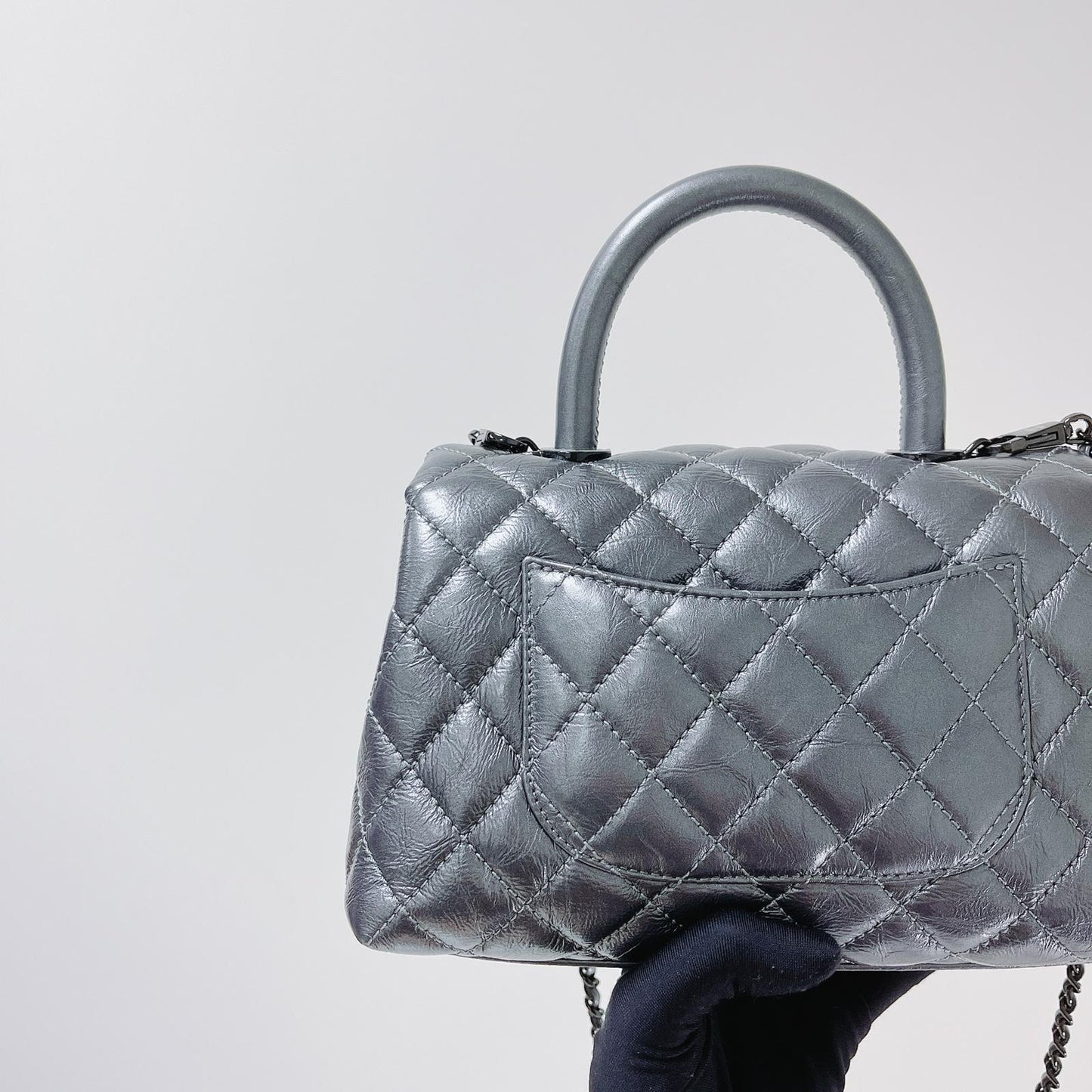 Quilted Mini Coco Handle Flap Silver RHW