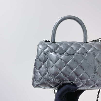 Quilted Mini Coco Handle Flap Silver RHW