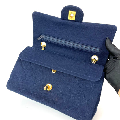 Vintage Classic Small Double Flap Jersey Bag in Navy Blue