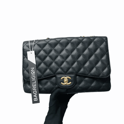 Classic Single Flap Jumbo Bag in Black Caviar with GHW
