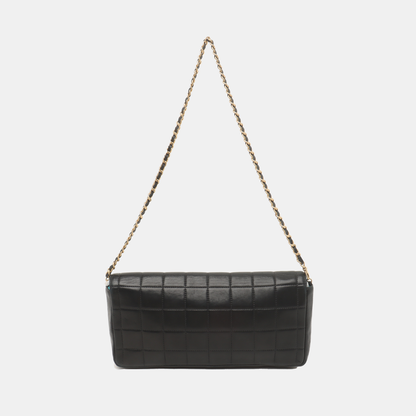 Chanel East West Chocolate Bar Black Leather Blue Interior