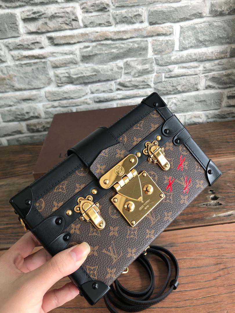 Louis-Vuitton Petite Malle Monogram Leather Bag with Strap