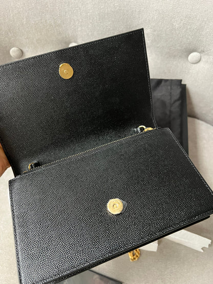 Yves Saint Laurent (YSL) Black Kate Chain Wallet Gold Hardware