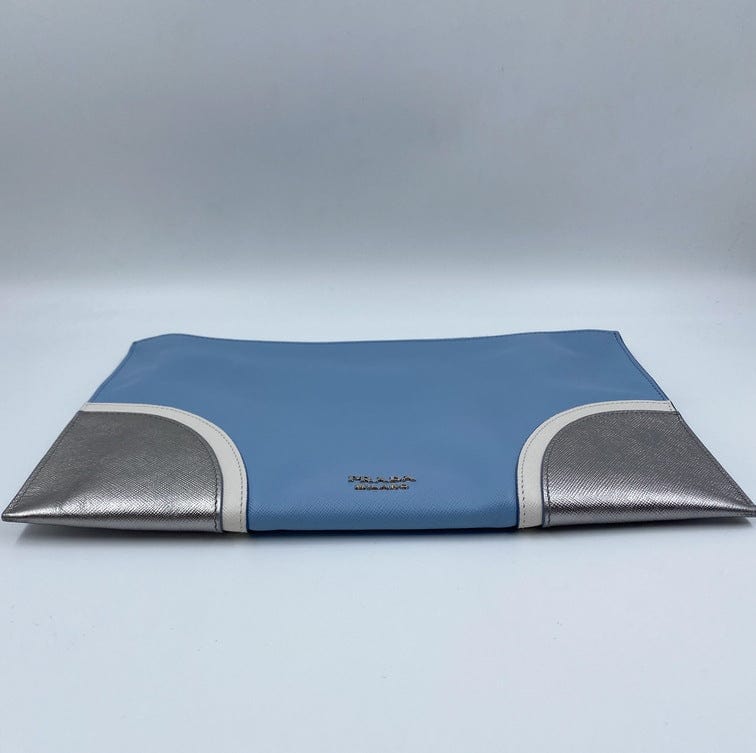 Prada Saffiano Leather Blue Clutch Bag