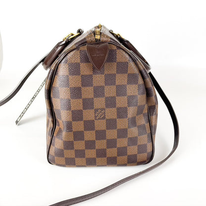 Louis-Vuitton Damier Ebene Speedy 30 Canvas Bag with Strap