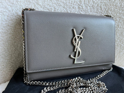 Yves Saint Laurent (YSL) Grey Small Kate with Silver Hardware