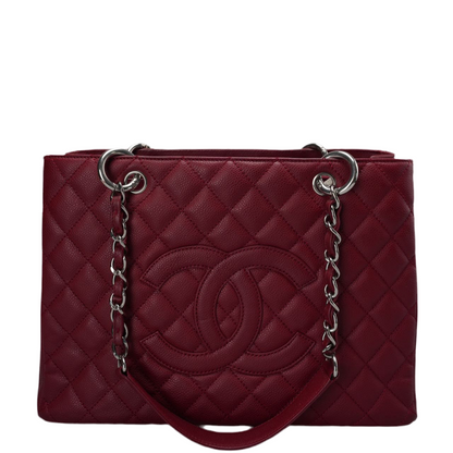 Chanel Burgundy gst Grand Shopping Tote Bag in caviar Leather with  Silver Hardware