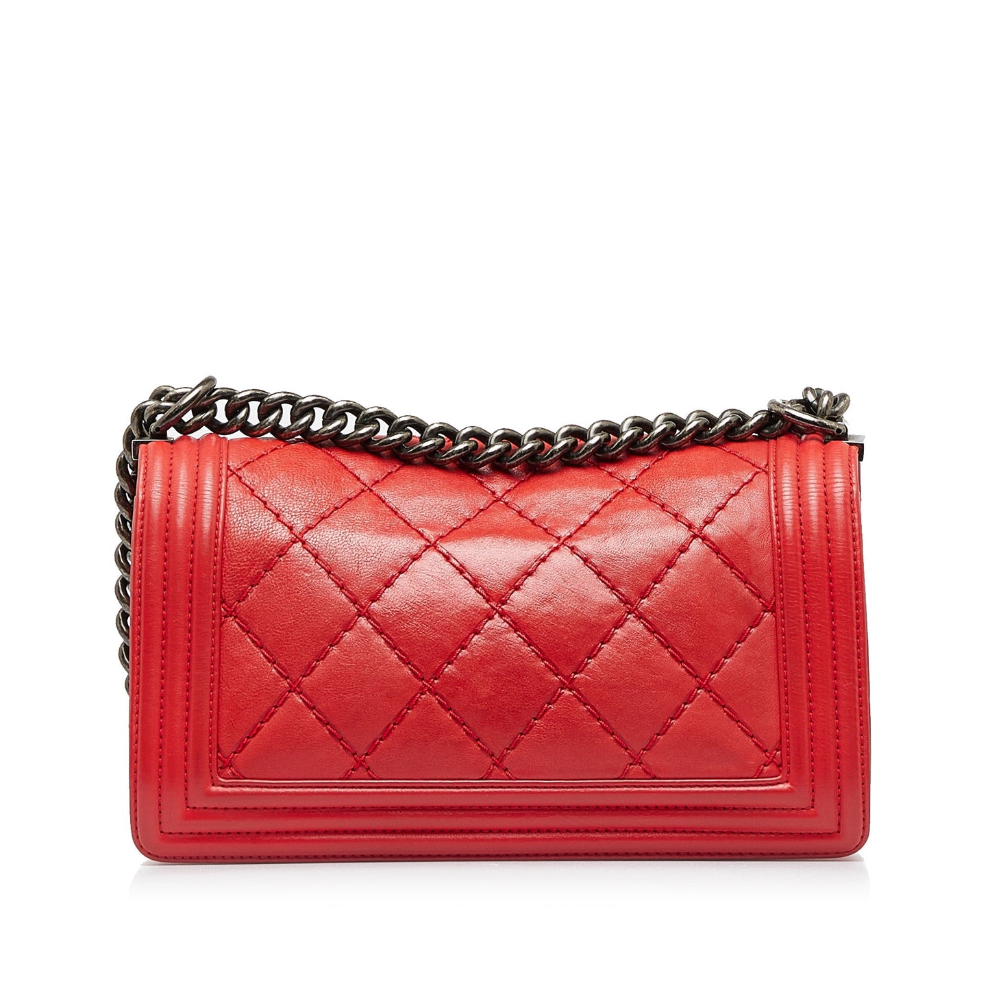 Red Chanel Small Calfskin Double Stitch Boy Flap Shoulder Bag