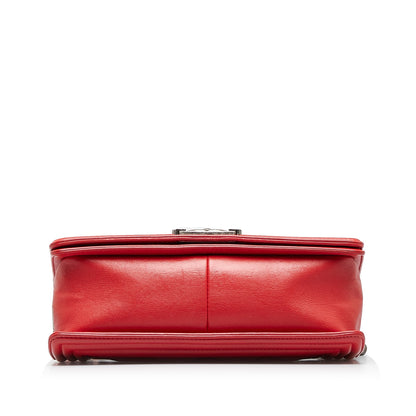 Red Chanel Small Calfskin Double Stitch Boy Flap Shoulder Bag
