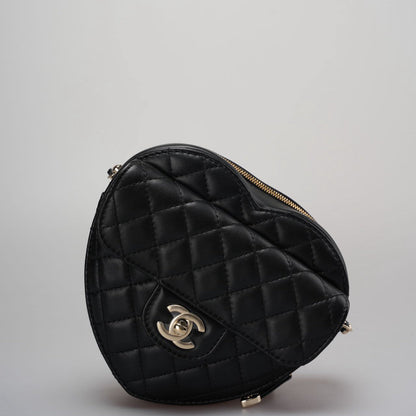 Chanel Large Heart Bag In Black Quilted Lambskin Leather