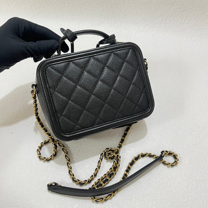 Chanel Filigree Mini Vanity Case 2019 Caviar Leather Black