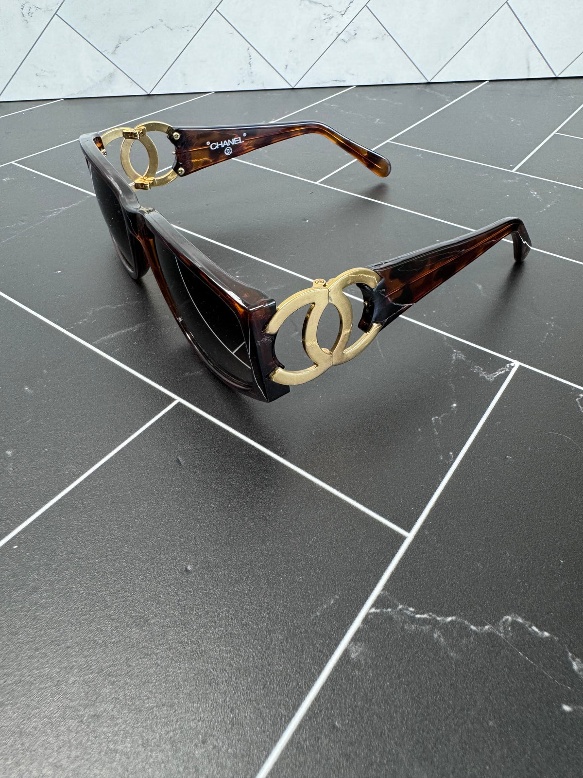 Chanel Brown and Gold Logo Sunglasses