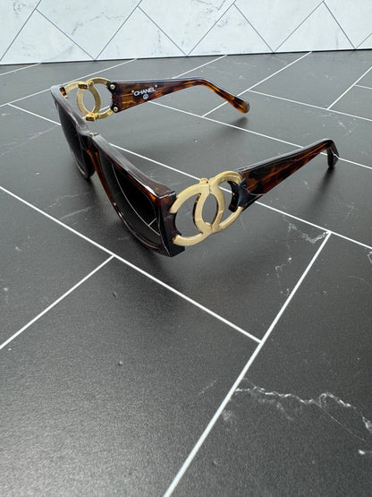 Chanel Brown and Gold Logo Sunglasses