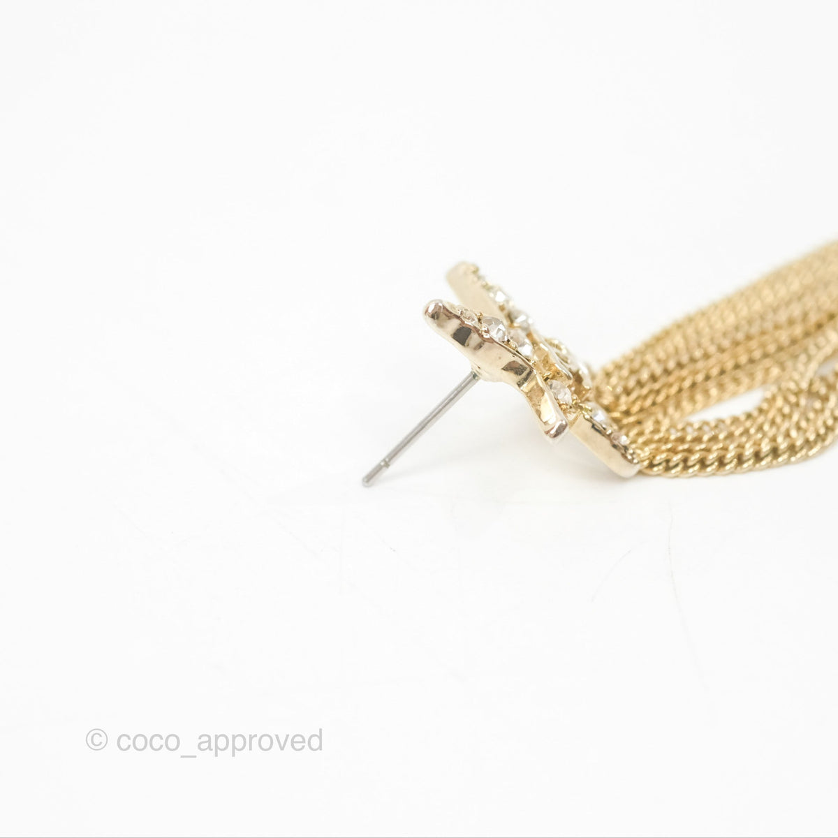Chanel CC Crystal Star Drop Earrings Gold Tone 17A