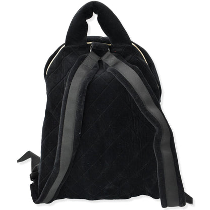 Chanel Coco Neige Front Pocket Quilted Velvet Backpack Bag Black