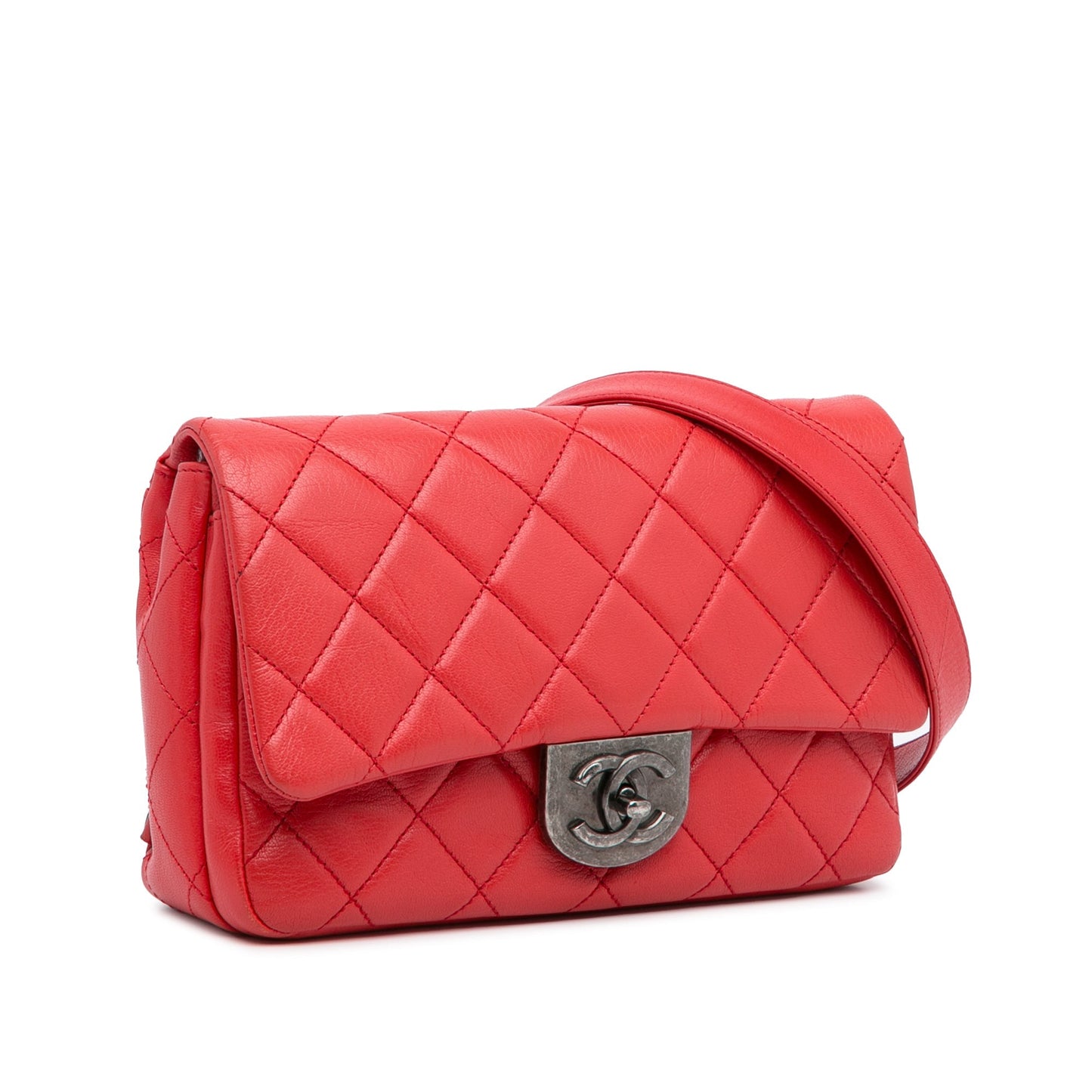 Red Chanel Small Goatskin Double Carry Waist Chain Flap Satchel