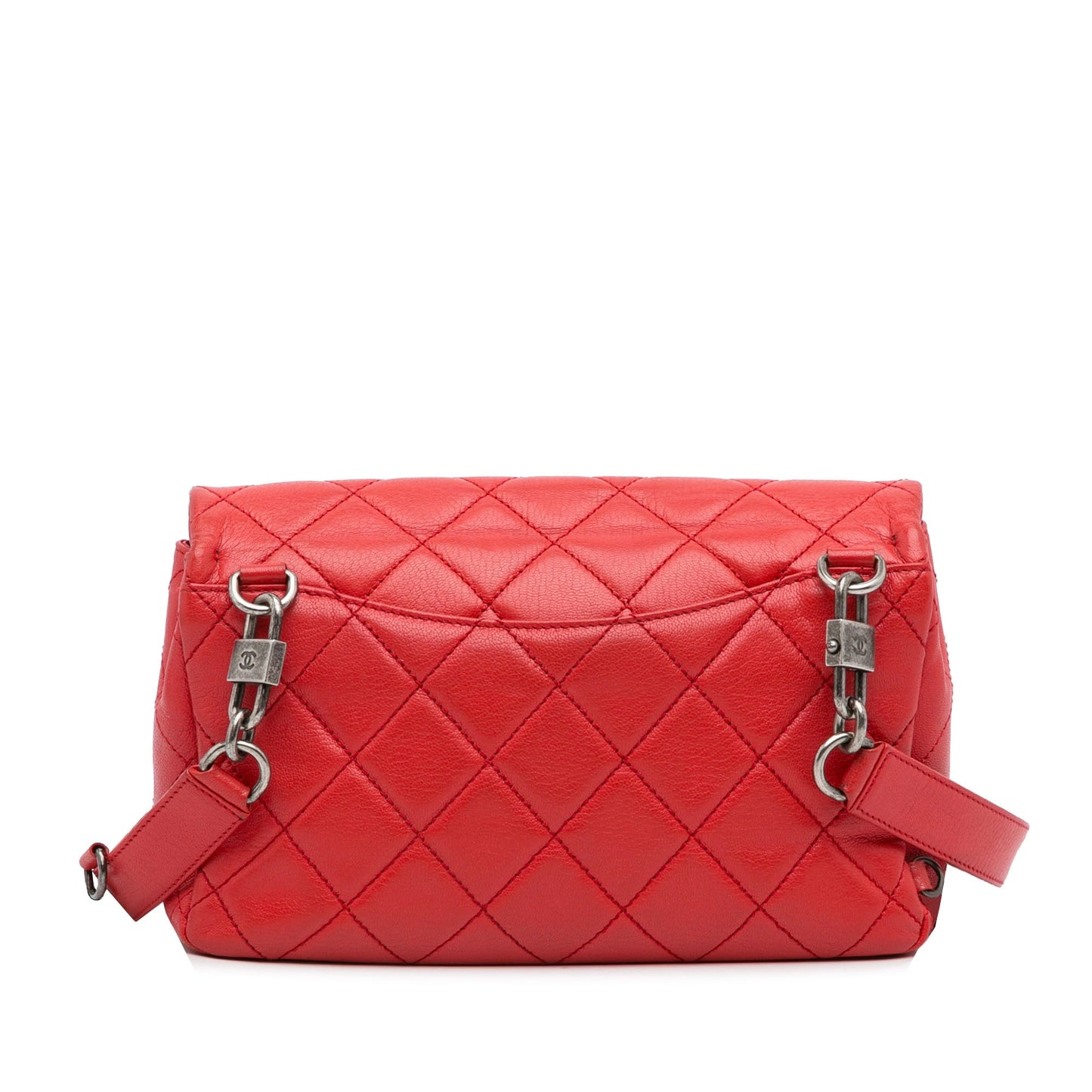 Red Chanel Small Goatskin Double Carry Waist Chain Flap Satchel