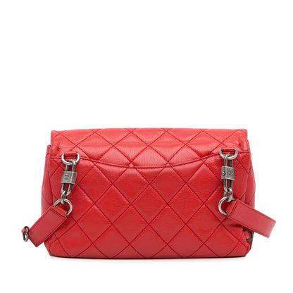 Red Chanel Small Goatskin Double Carry Waist Chain Flap Satchel