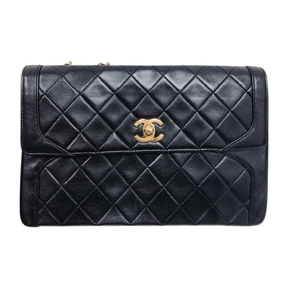 Vintage Rare Flap Bag Quilted Lambskin Medium Black