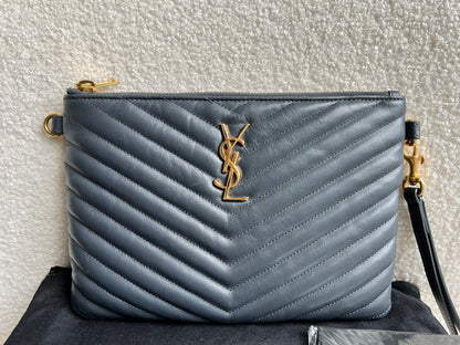 Yves Saint Laurent (YSL) Grey Monogram Clutch Pouch