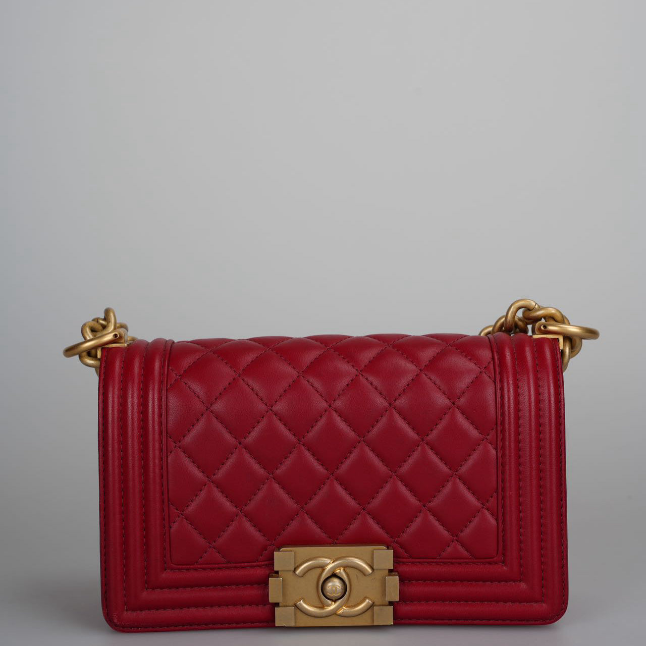 Chanel Quilted red Small Le Boy bag in Lambskin with Gold Hardware