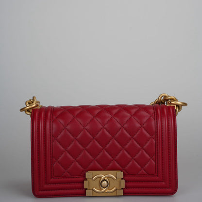 Chanel Quilted red Small Le Boy bag in Lambskin with Gold Hardware